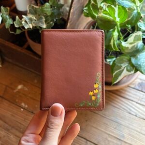 Vintage Leather Wallet with Hand Painted Flowers